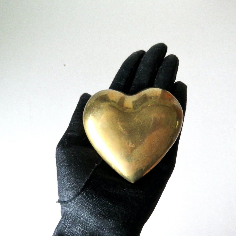MCM Brass Heart Statue Vintage Heart Paperweight Bronze Office Desk Home Decor